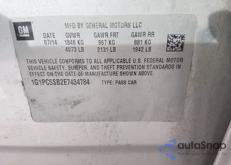 2014 Chevrolet Cruze 1Lt Auto from USA, damaged, VIN 1G1PC5SB2E7434784